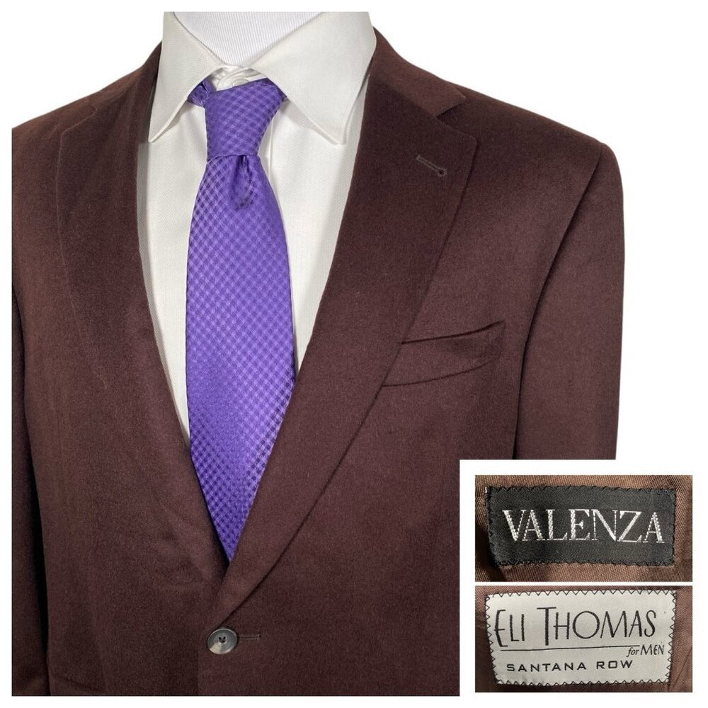 Valenza Eli Thomas 100% Cashmere Sport Coat 44R Brown with Red and Purple Tones